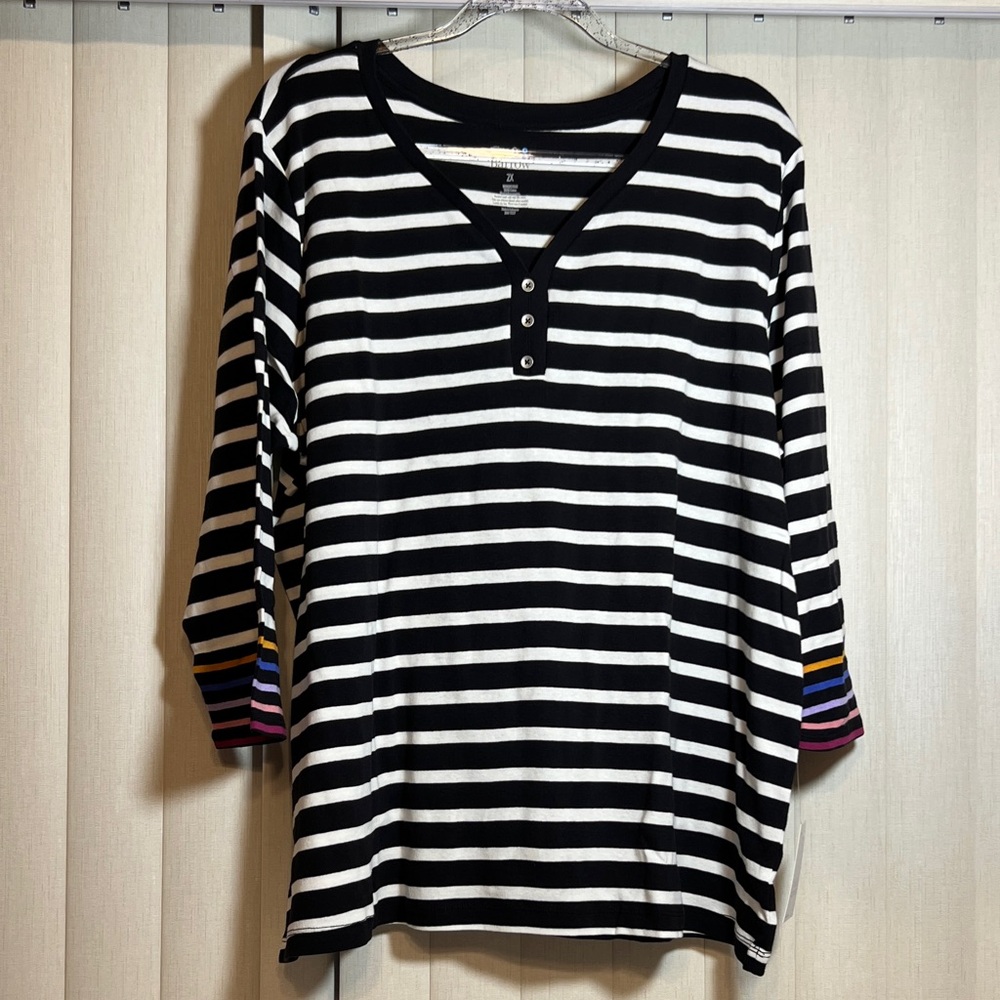 Croft & Barrow Striped Long Sleeve Top with Colorful Cuffs
